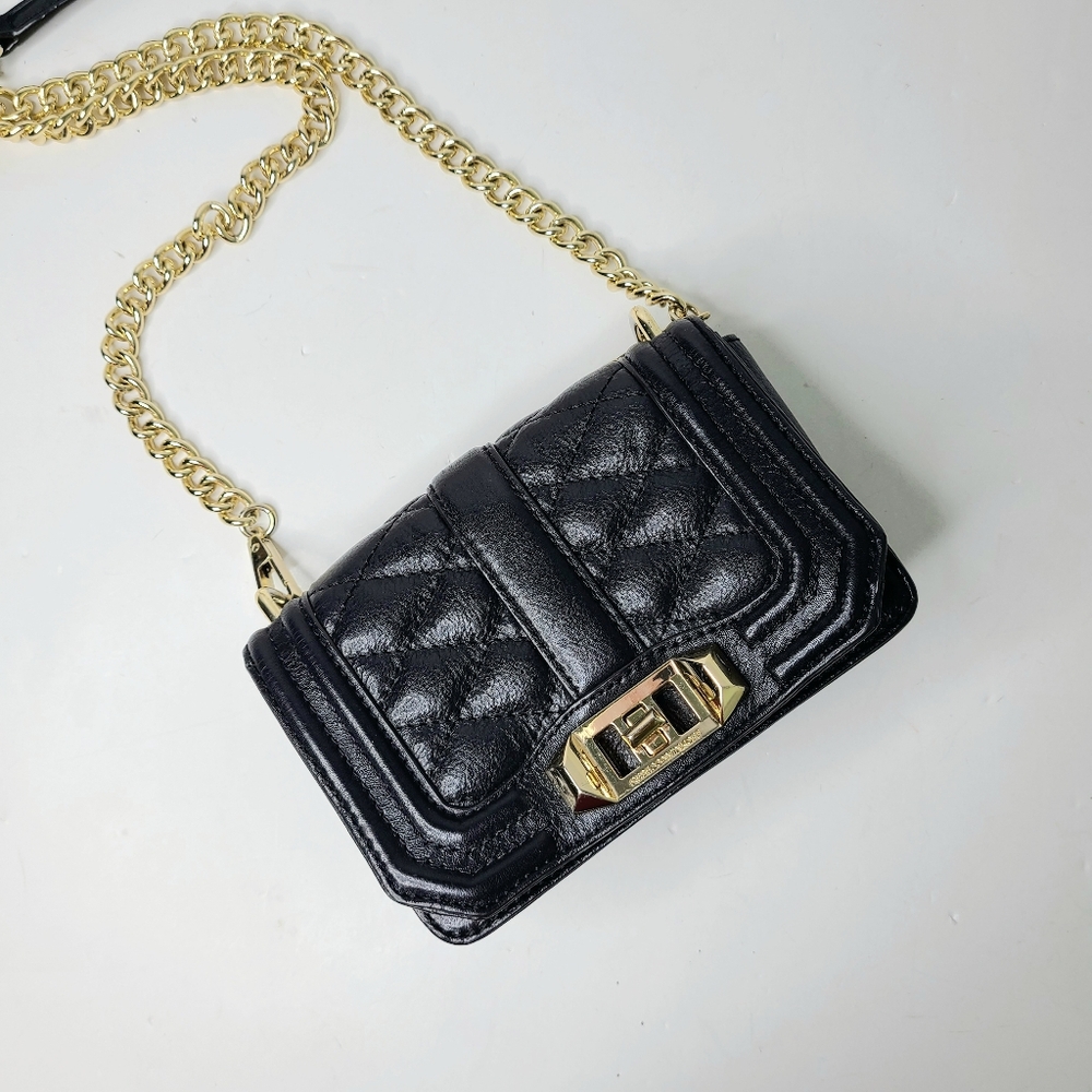 Rebecca Minkoff Love Mini Black Quilted Crossbody Bag - Picture 12 of 16